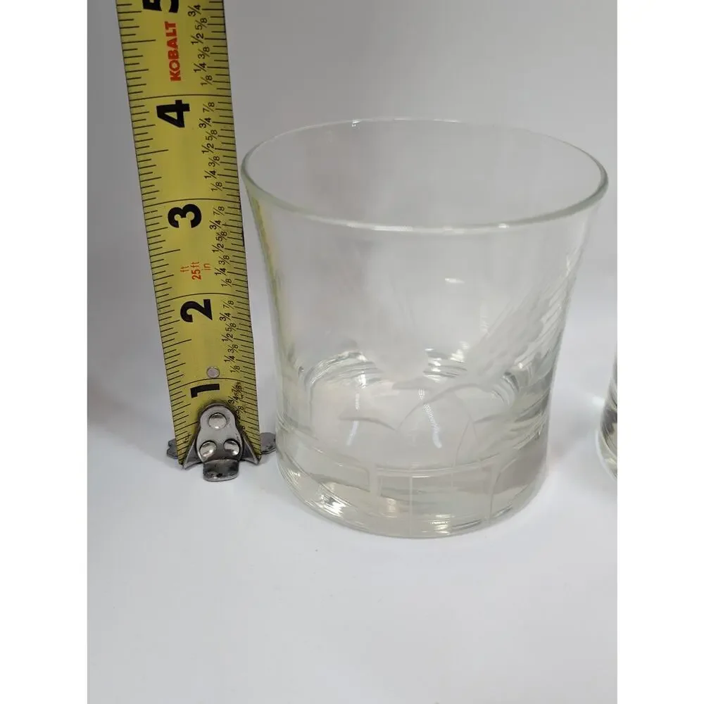 Vintage Etched Glass Lowball Whiskey Tumblers Wheat Pattern Set of 4